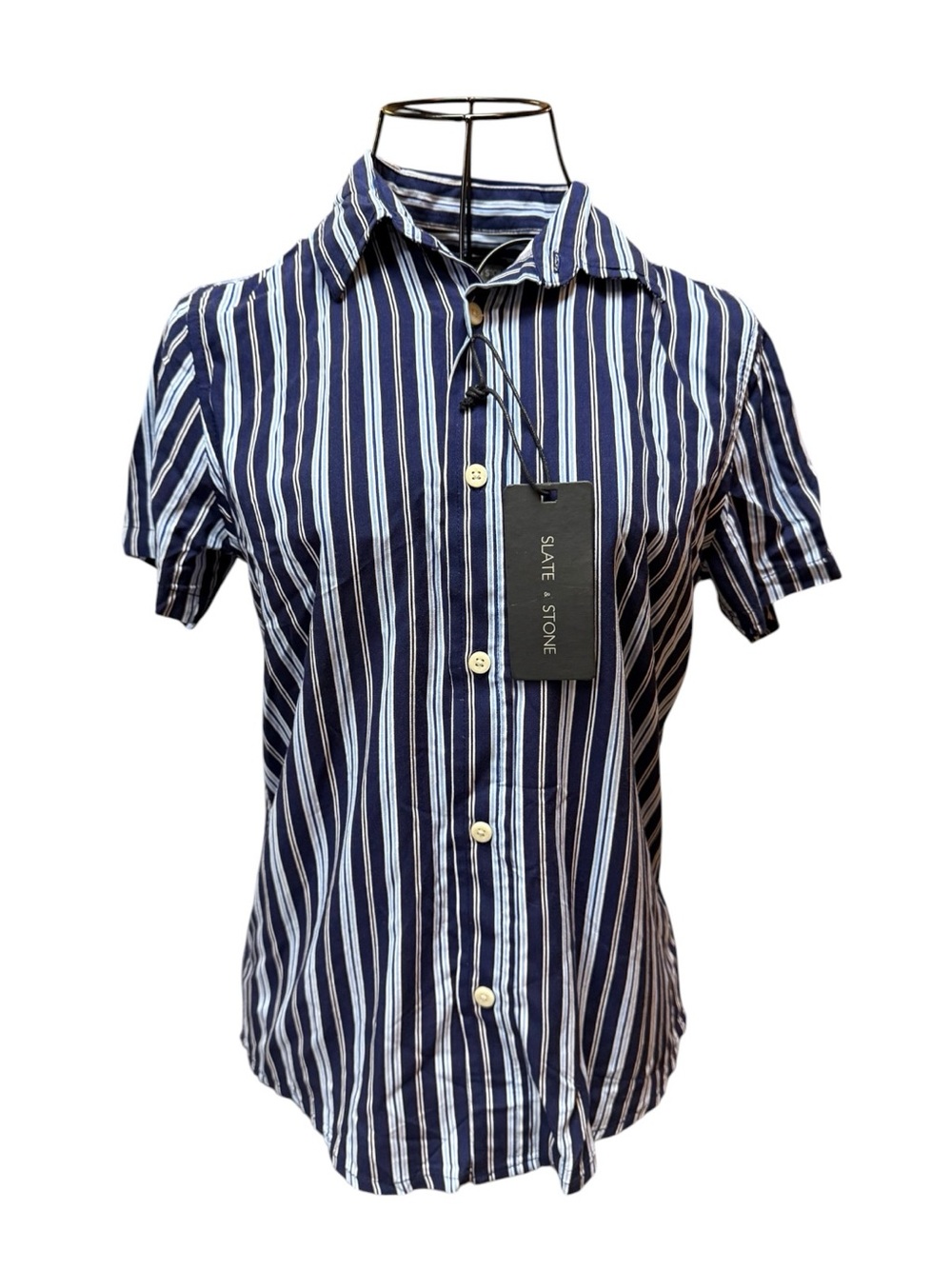 NWT Slate & Stone Navy Stripe Short-Sleeve Button-Up Preppy Shirt